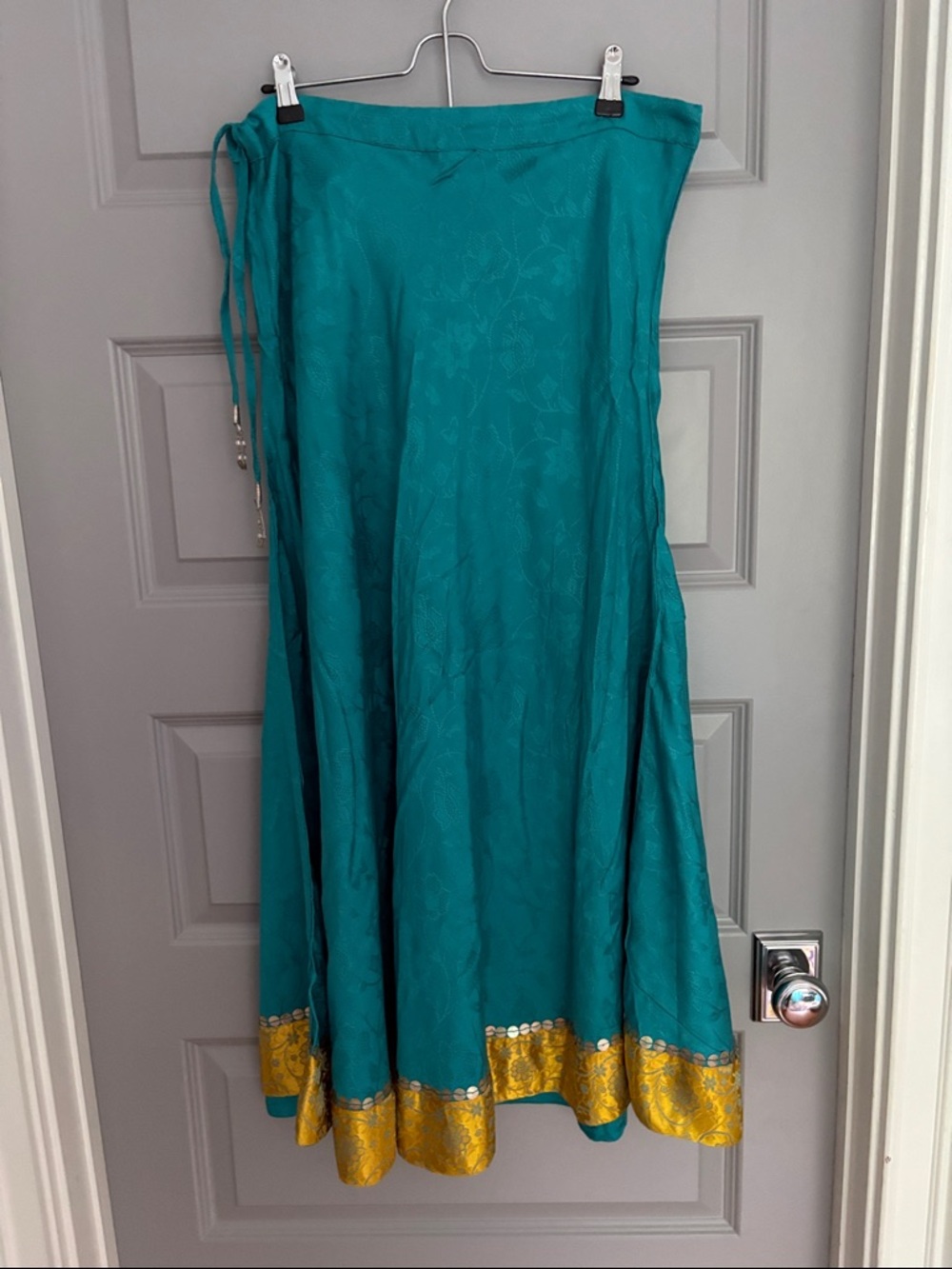 Teal Maxi Skirt with Gold Embellished Hem